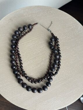 Multi-Strand Dark Brown Beaded Necklace - Unbranded